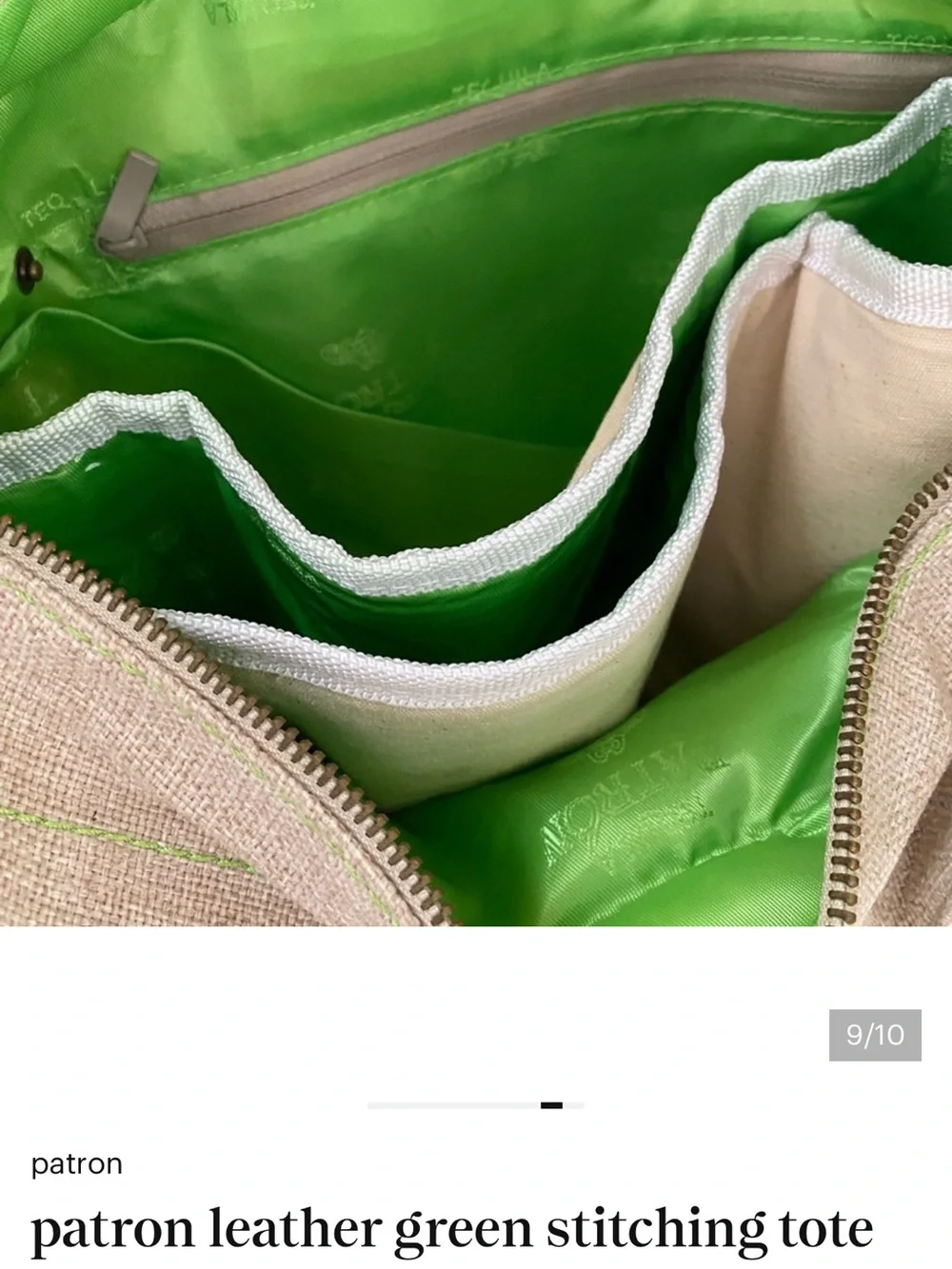 Patrón Tequila Brown beige leather green insulated tote bag purse canvas bag